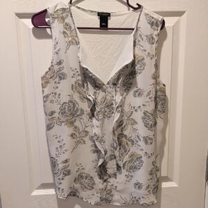 Calvin Klein Floral Print Blouse - White and Gold